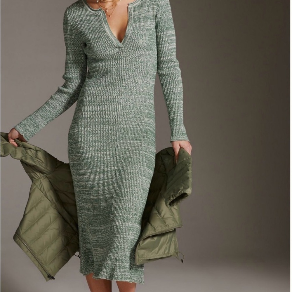 Chic Long Sleeve Green Knit Dress